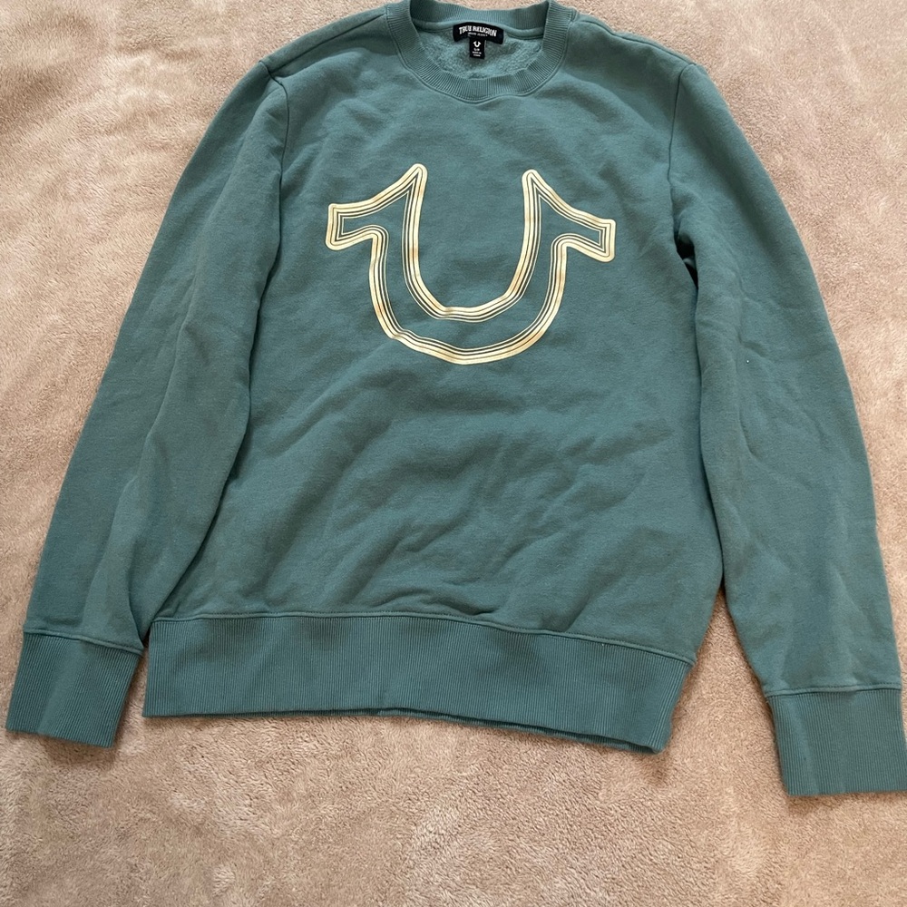 True Religion Men's Teal Crewneck Sweater